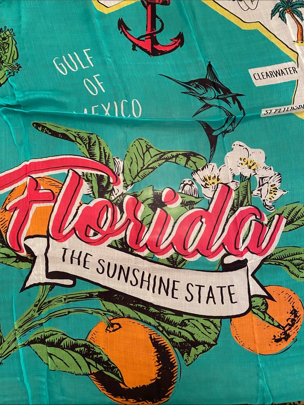 Florida Sunshine State Scenic Beach Scarf - Teal & Pink & Orange & White - Picture 2 of 3